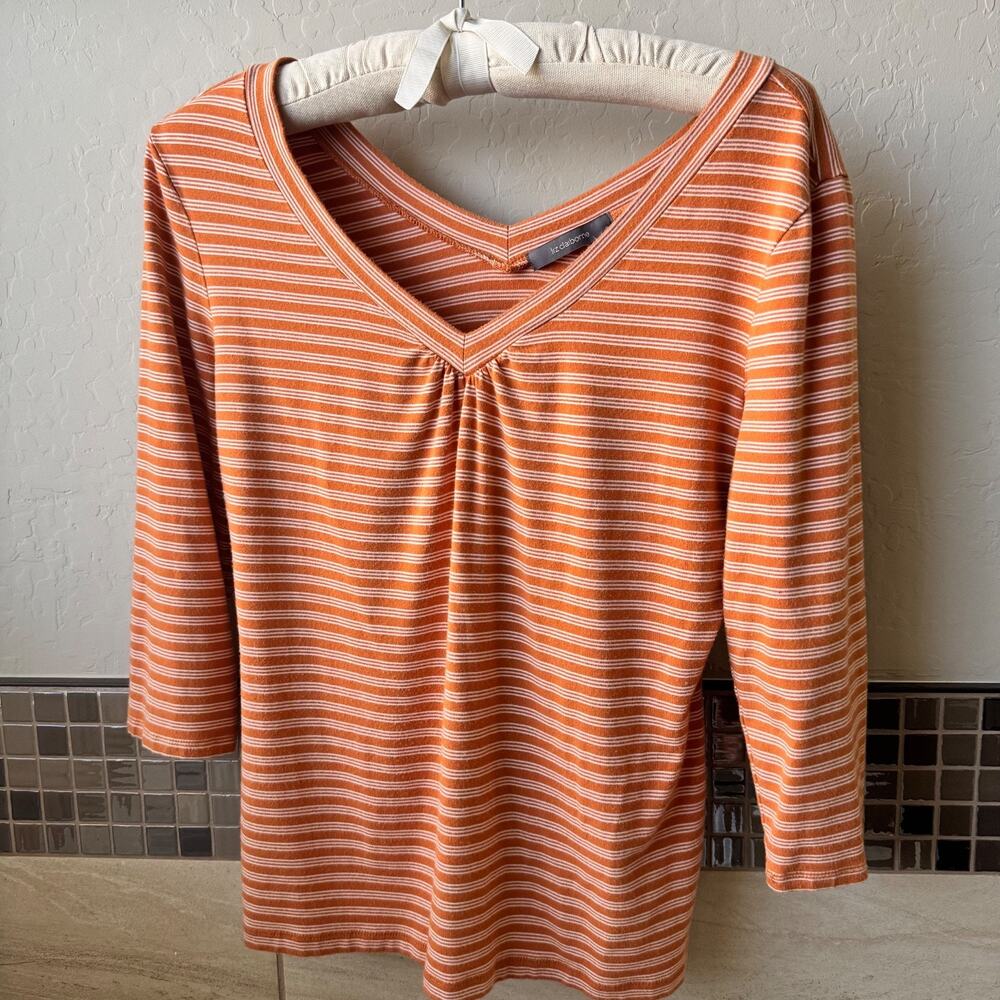 Vintage Liz Claiborne Top Medium (Slim?) Orange and White Stripes Comfy 1990s
